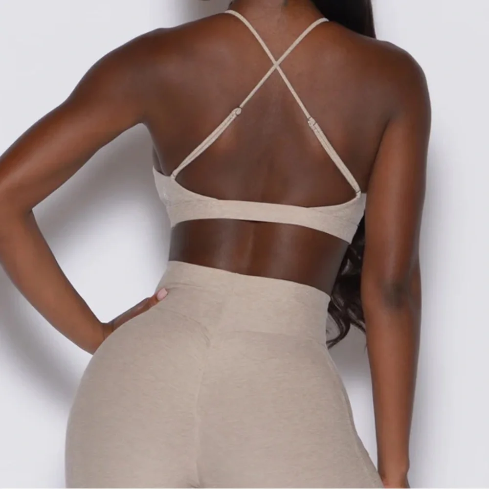 Bombshell Sportswear Beige Twist Front Keyhole Sports Bra - Picture 4 of 7